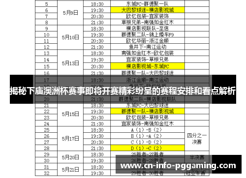 揭秘下庙澳洲杯赛事即将开赛精彩纷呈的赛程安排和看点解析 揭秘下庙澳洲杯赛事即将开赛精彩纷呈的赛程安排和看点解析